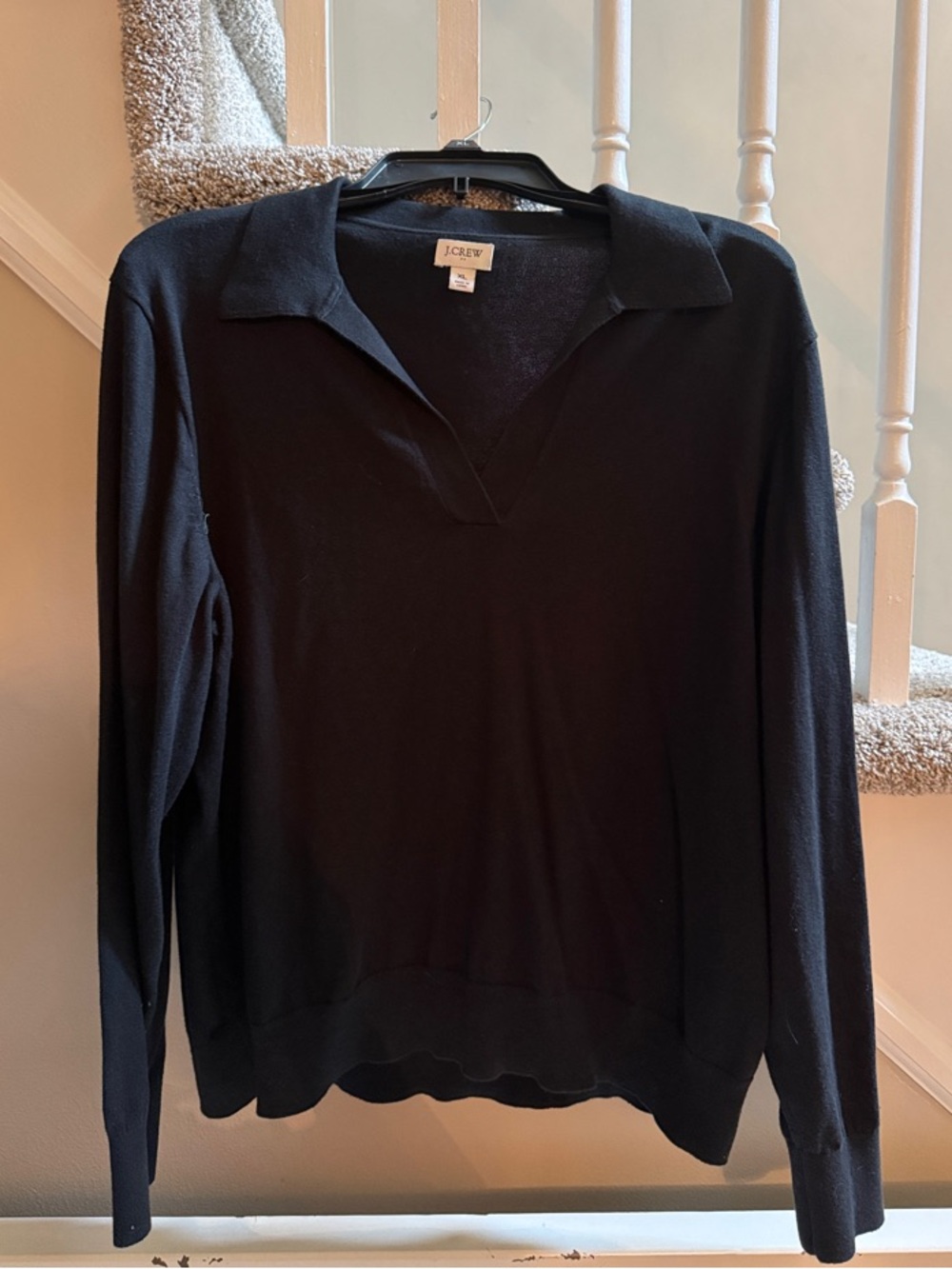 J. Crew Black Collared V-Neck Long Sleeve Knit Top